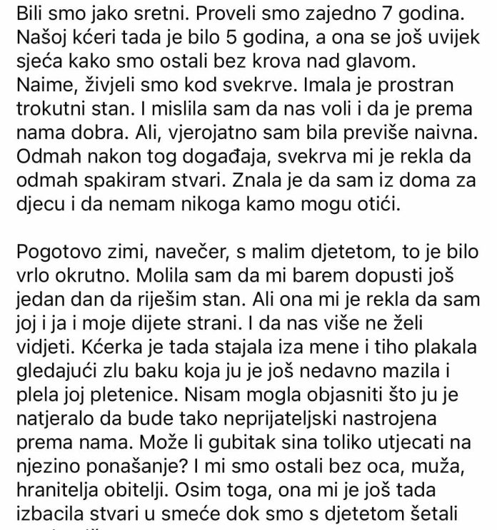 Svekrva nas je izbacila iz stana, a pojavila se nakon 15 godina — da vidi unuku. Moj muž je preminuo u prometnoj nesreći. - featured image
